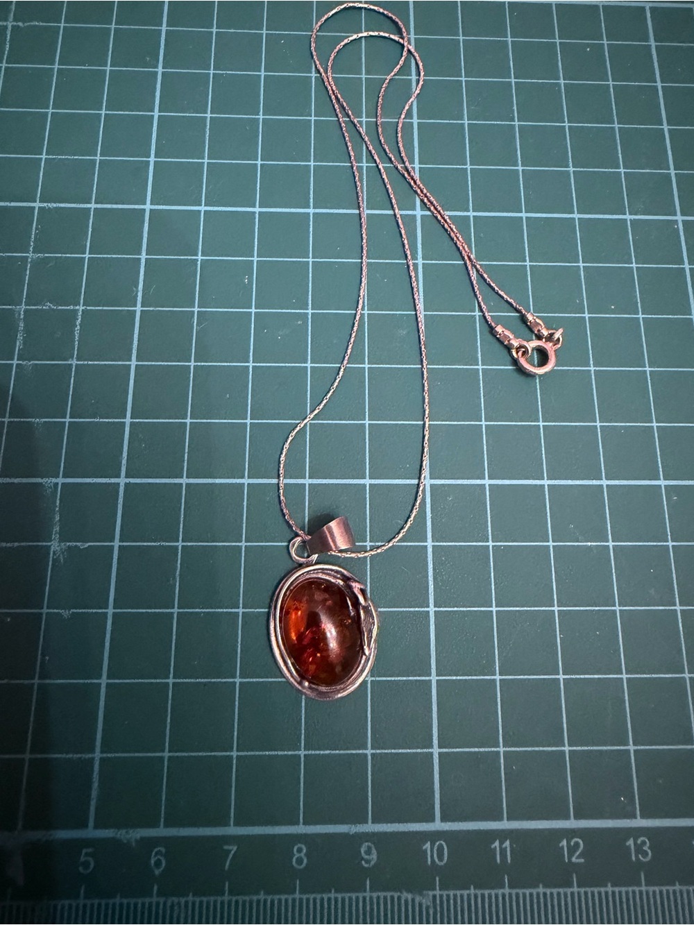 Sterling Silver Amber Pendant Necklace - Brown Amber Oval